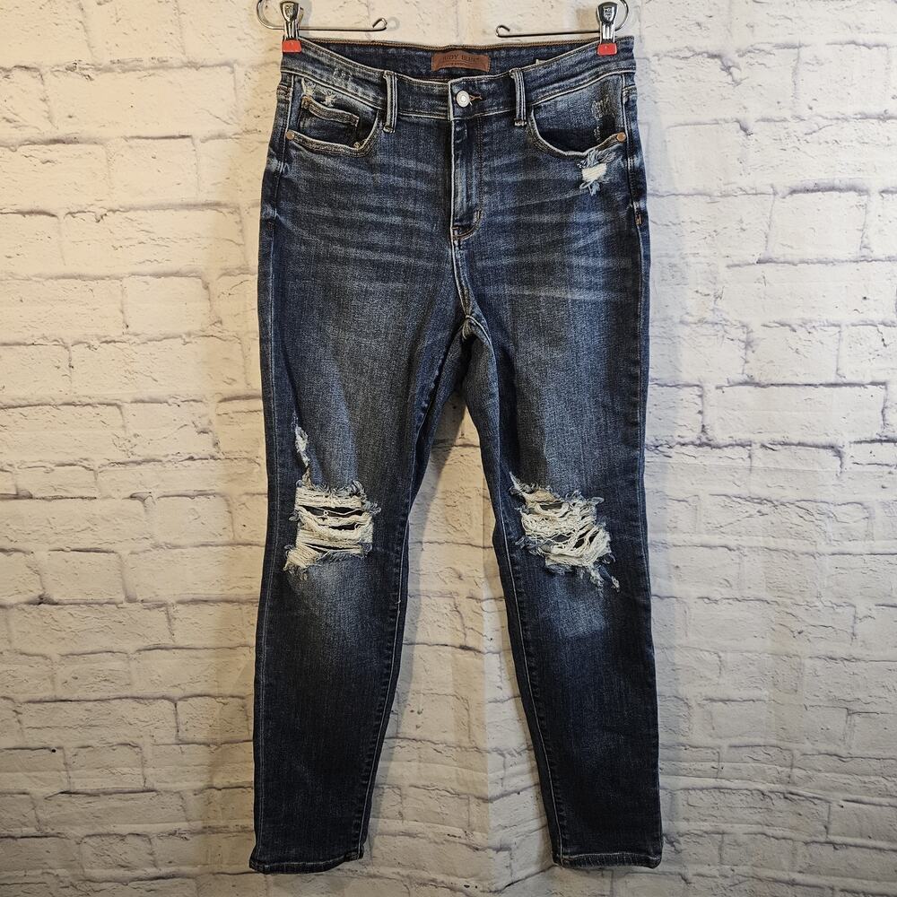 Judy Blue Jeans Women’s 9/29 Blue Mid Rise Boyfriend Fit Distressed Stretch - Picture 1 of 8